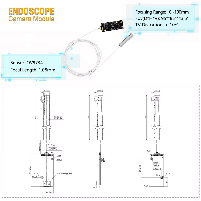  USB interface fixed focus OV9734 sensor side view endoscope camera module