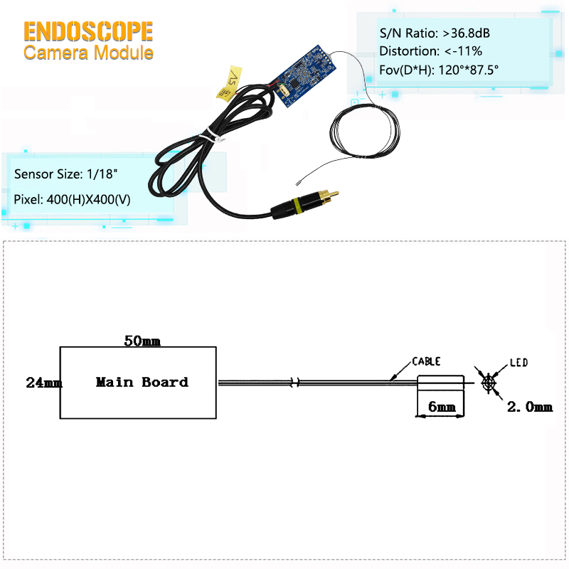 2mm 1/18-Inch 0.16MP 30fps Sensor Endoscope Camera Module structural schematic and dimensional specifications